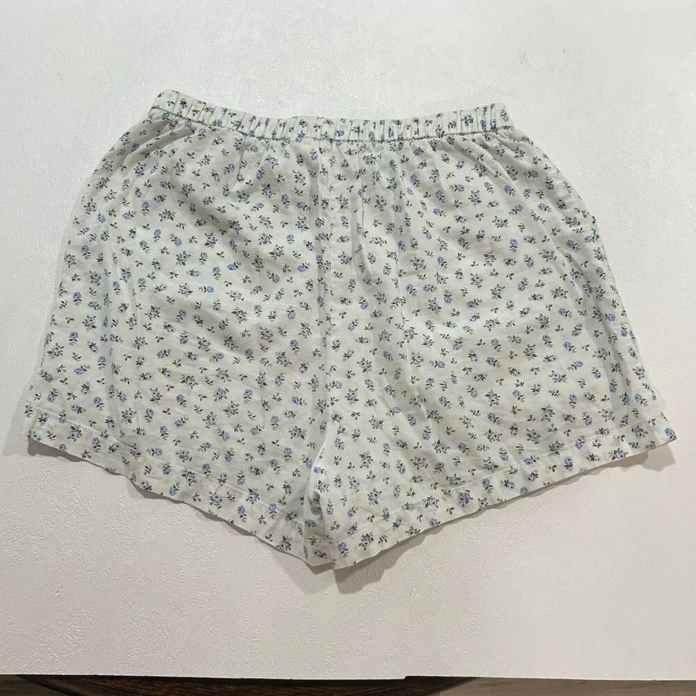 H&M Floral Lounge Pajama Shorts Size XL Blue Cottagecore Sleep Shorts